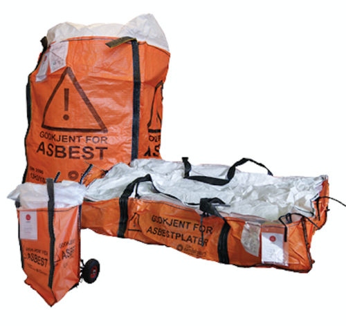 Asbestsekker fra Namdal Ressurs. Foto.